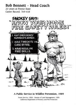 1989 Fresno State Bulldogs Smokey #NNO Bob Bennett Back
