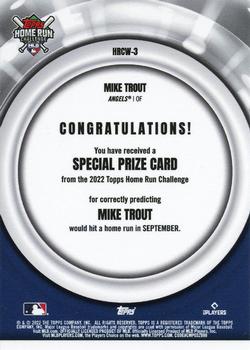 2022 Topps - Home Run Challenge Winners September #HRCW-3 Mike Trout Back