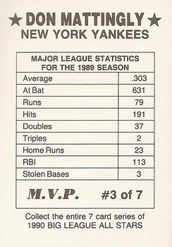 1990 M.V.P. Big League All Stars White Box (unlicensed) #3 Don Mattingly Back