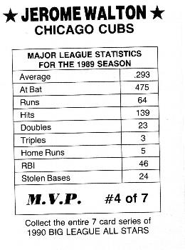 1990 M.V.P. Big League All Stars White Box (unlicensed) #4 Jerome Walton Back