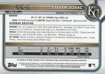 2022 Bowman Draft - Chrome Draft Pick Autographs Refractor #CDA-SZ Steven Zobac Back