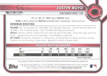 2022 Bowman Draft - Chrome Draft Pick Autographs Green #CDA-JBD Justin Boyd Back