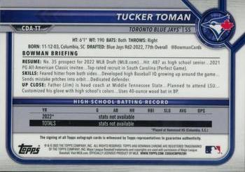 2022 Bowman Draft - Chrome Draft Pick Autographs Green #CDA-TT Tucker Toman Back