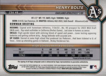 2022 Bowman Draft - Chrome Draft Pick Autographs Gold #CDA-HB Henry Bolte Back