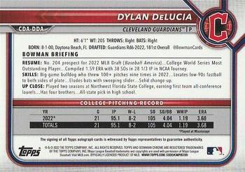 2022 Bowman Draft - Chrome Draft Pick Autographs Orange #CDA-DDA Dylan DeLucia Back