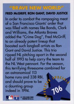 1994 Fleer #706 Fred McGriff / Ron Gant / David Justice Back
