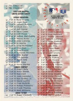 1994 Fleer #719 Checklist: 653-720 and Inserts Back