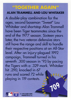 1994 Fleer #709 Alan Trammell / Lou Whitaker Back