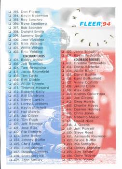 1994 Fleer #717 Checklist: 393-522 Front