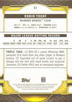 2022 Topps Triple Threads - Gold #51 Robin Yount Back