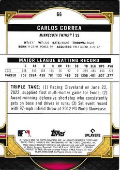 2022 Topps Triple Threads - Gold #66 Carlos Correa Back