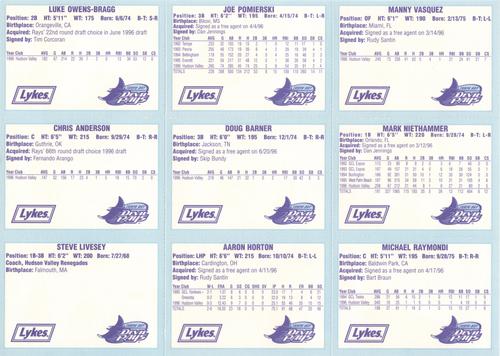1996 Tampa Bay Devil Rays A Team is Born - Panels #NNO Luke Owens-Bragg / Chris Anderson / Steve Livesey / Joe Pomierski / Doug Barner / Aaron Horton / Manny Vazquez / Marc Niethammer / Michael Raymondi Back