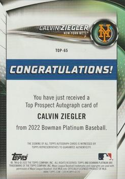 2022 Bowman Platinum - Top Prospect Autograph #TOP-65 Calvin Ziegler Back