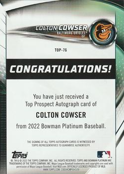 2022 Bowman Platinum - Top Prospect Autograph #TOP-76 Colton Cowser Back