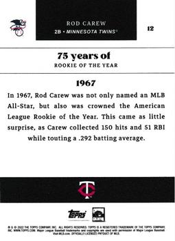 2022 Topps MLB Rookie of the Year 75th Anniversary #12 Rod Carew Back