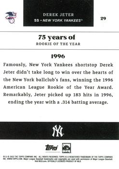 2022 Topps MLB Rookie of the Year 75th Anniversary #29 Derek Jeter Back