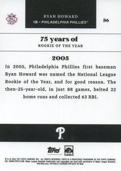 2022 Topps MLB Rookie of the Year 75th Anniversary #36 Ryan Howard Back