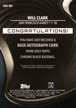2022 Topps Chrome Black - Autographs Orange Refractors #CBA-WC Will Clark Back