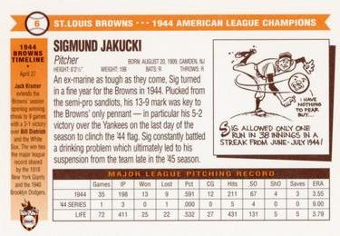 1996 St. Louis Browns Historical Society #6 Sig Jakucki Back