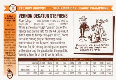 1996 St. Louis Browns Historical Society #9 Vern Stephens Back