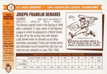 1996 St. Louis Browns Historical Society #10 Frank Demaree Back