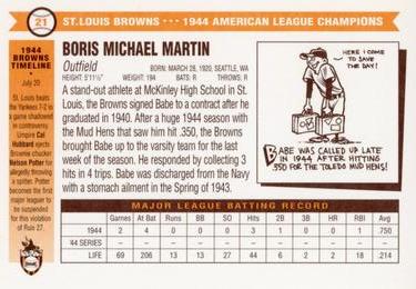 1996 St. Louis Browns Historical Society #21 Babe Martin Back