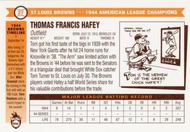 1996 St. Louis Browns Historical Society #27 Tom Hafey Back