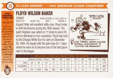 1996 St. Louis Browns Historical Society #29 Floyd Baker Back