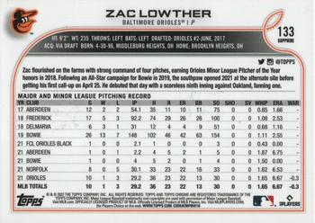 2022 Topps Chrome Sapphire Edition #133 Zac Lowther Back