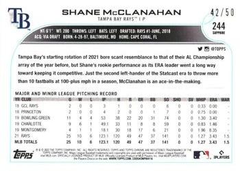 2022 Topps Chrome Sapphire Edition - Gold #244 Shane McClanahan Back