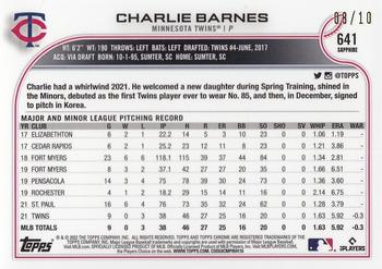 2022 Topps Chrome Sapphire Edition - Purple #641 Charlie Barnes Back