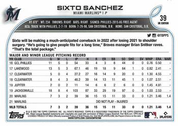 2022 Topps UK Edition #39 Sixto Sanchez Back
