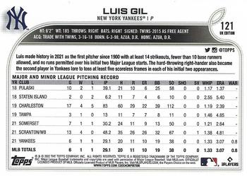2022 Topps UK Edition #121 Luis Gil Back