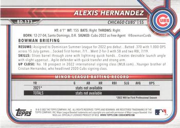 2022 Bowman Draft - Sky Blue #BD-173 Alexis Hernandez Back