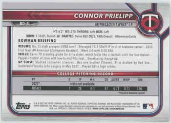 2022 Bowman Draft - Purple #BD-8 Connor Prielipp Back