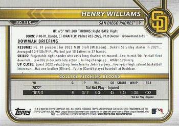 2022 Bowman Draft - Purple #BD-119 Henry Williams Back