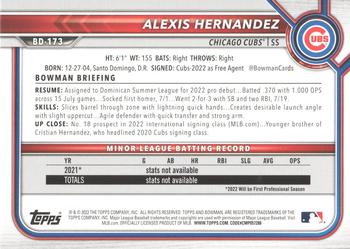 2022 Bowman Draft - Purple #BD-173 Alexis Hernandez Back
