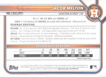 2022 Bowman Draft - Aqua #BD-135 Jacob Melton Back