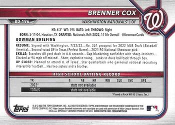 2022 Bowman Draft - Black #BD-196 Brenner Cox Back