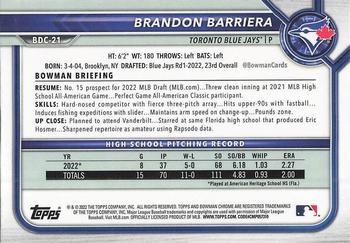 2022 Bowman Draft - Chrome #BDC-21 Brandon Barriera Back