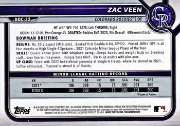2022 Bowman Draft - Chrome #BDC-32 Zac Veen Back