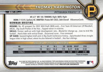2022 Bowman Draft - Chrome #BDC-37 Thomas Harrington Back