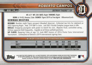 2022 Bowman Draft - Chrome #BDC-39 Roberto Campos Back
