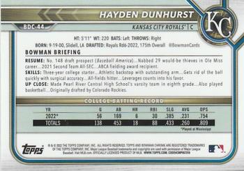 2022 Bowman Draft - Chrome #BDC-44 Hayden Dunhurst Back