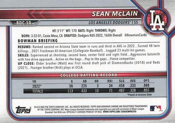 2022 Bowman Draft - Chrome #BDC-50 Sean McLain Back