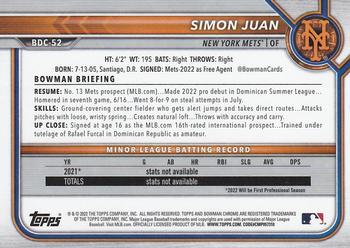 2022 Bowman Draft - Chrome #BDC-52 Simon Juan Back