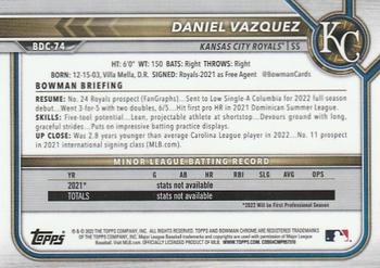 2022 Bowman Draft - Chrome #BDC-74 Daniel Vazquez Back