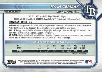 2022 Bowman Draft - Chrome #BDC-81 Ryan Cermak Back