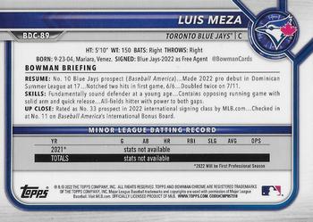 2022 Bowman Draft - Chrome #BDC-89 Luis Meza Back