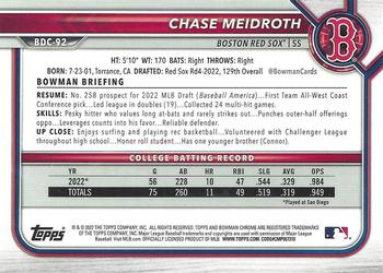 2022 Bowman Draft - Chrome #BDC-92 Chase Meidroth Back